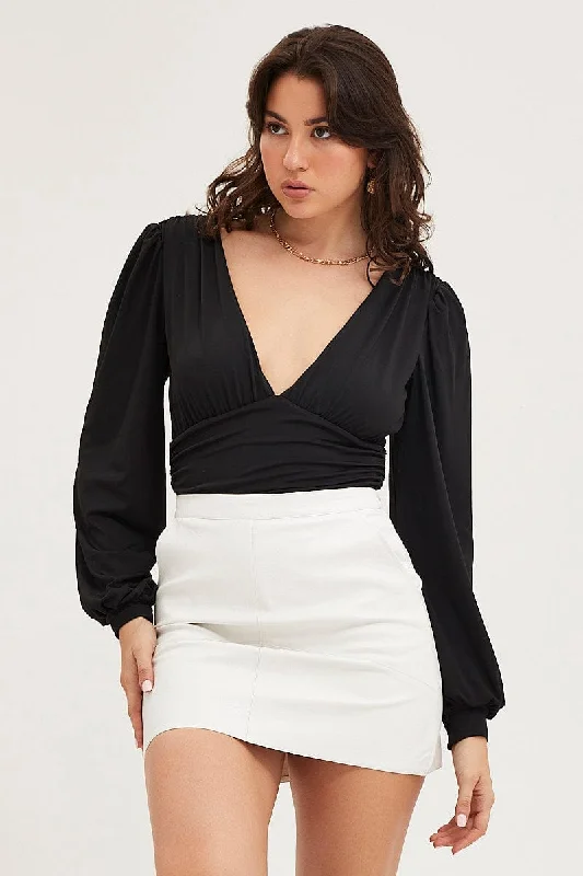 Exclusive Designer Collection Black Bodysuit Puff Sleeve