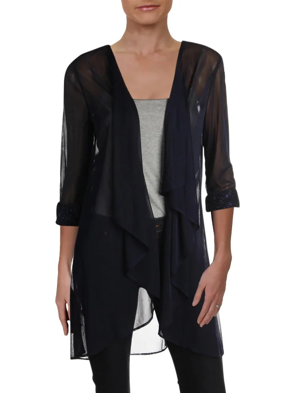 Comfort Meets Fashion Petites Womens Mesh Sheer Topper Jacket