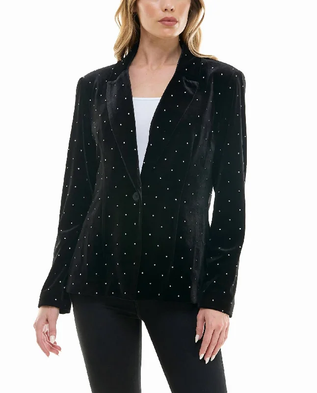 Fashion For Every Occasion Estella Velvet Blazer In Very Black And Silver
