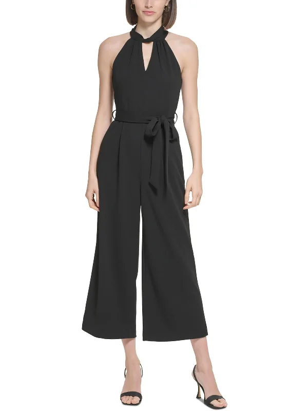 Vibrant Femme Fashion Petites Womens Keyhole Neckline Cropped Jumpsuit