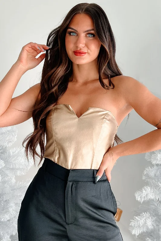 Limited Time Offers Golden Goddess Strapless Metallic Bodysuit (Gold)