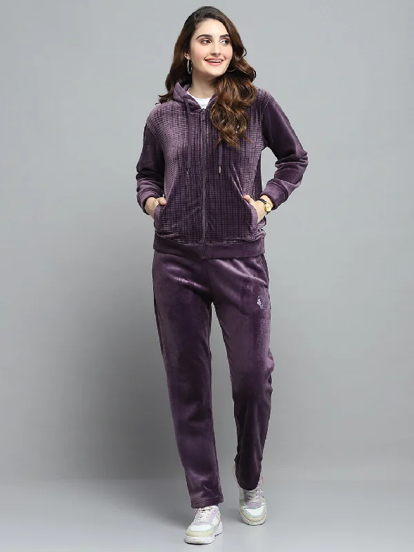 Break Fashion Norms Women Purple Printed Hooded Full Sleeve Cords Set