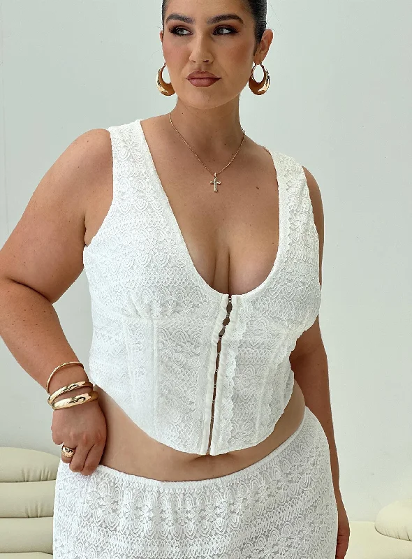 Charming Silhouette Buttacupe Lace Corset Top White Curve