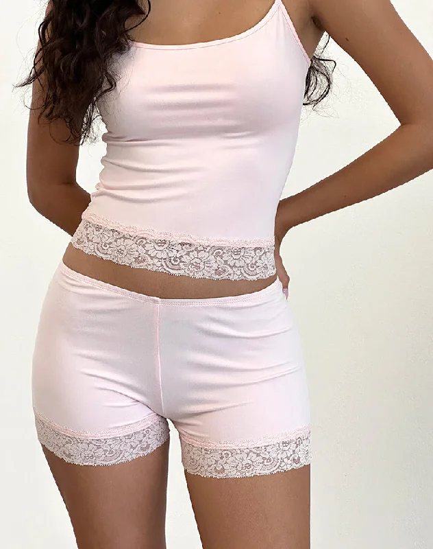 Urban Sophistication Kuden Lace Hem Micro Shorts in Soft Jersey Pink