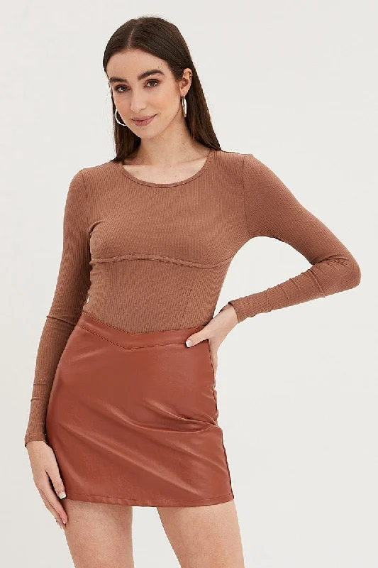 Comfortable Clothes Brown Bodysuit Long Sleeve