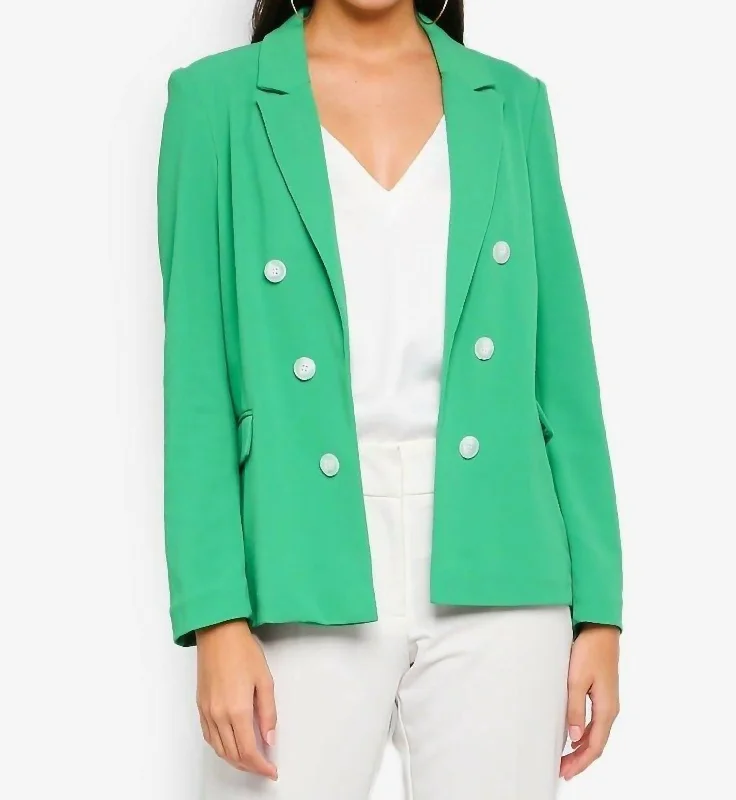 Comfort Centric Apparel Bonded Double Breasted Open Front Jacket In Green