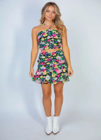 Wardrobe Update Brilliant Blooms Floral Two-Piece Set (Black)