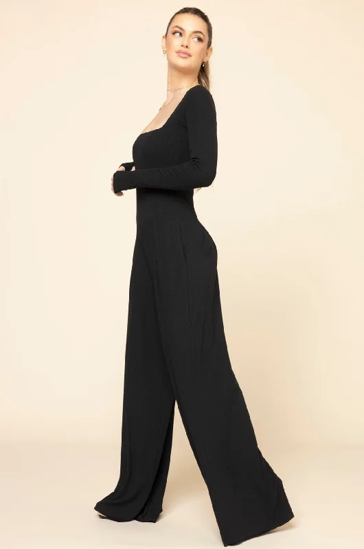 Lighten Up With Nordic Styles Go With The Flow Long Sleeve Jumpsuit - Black