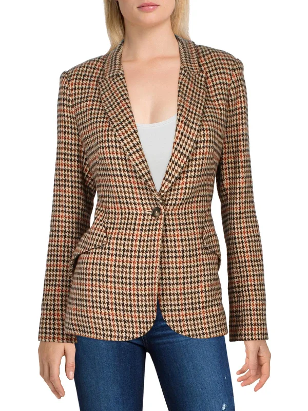 Unleash Your Style Chamberlain Womens Houndstooth Work One-Button Blazer