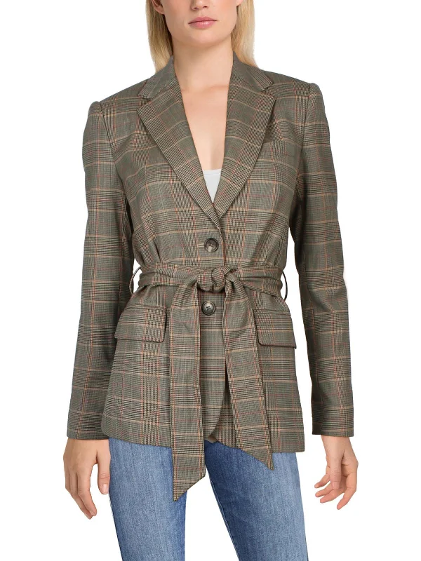 Style Revolution Womens Wool Blend Plaid Two-Button Blazer