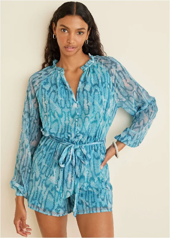 Anniversary Sale Crinkle Chiffon Romper - Water Snake