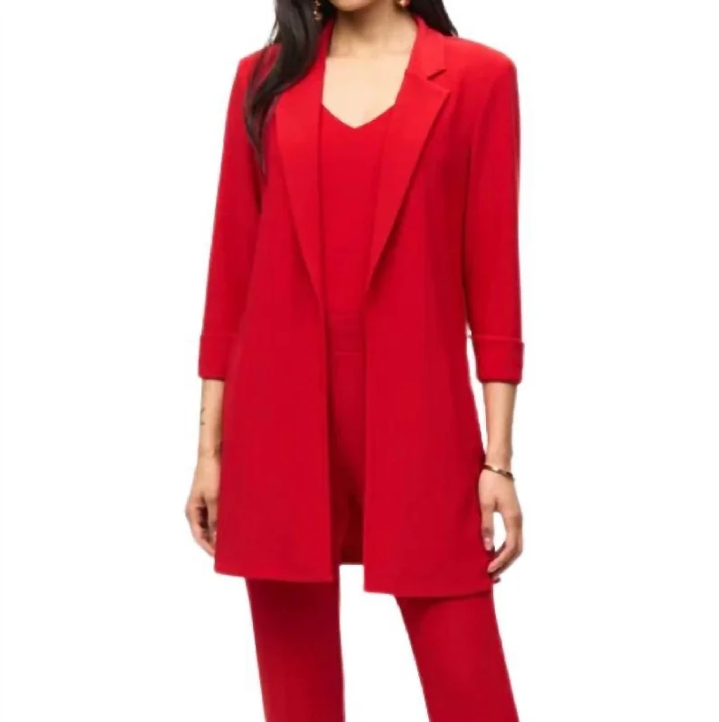 Comfort Meets Fashion Knit Long Blazer In Red