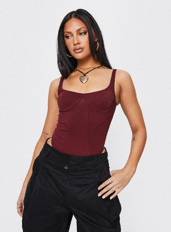 Save Big Je Taime Bodysuit Burgundy