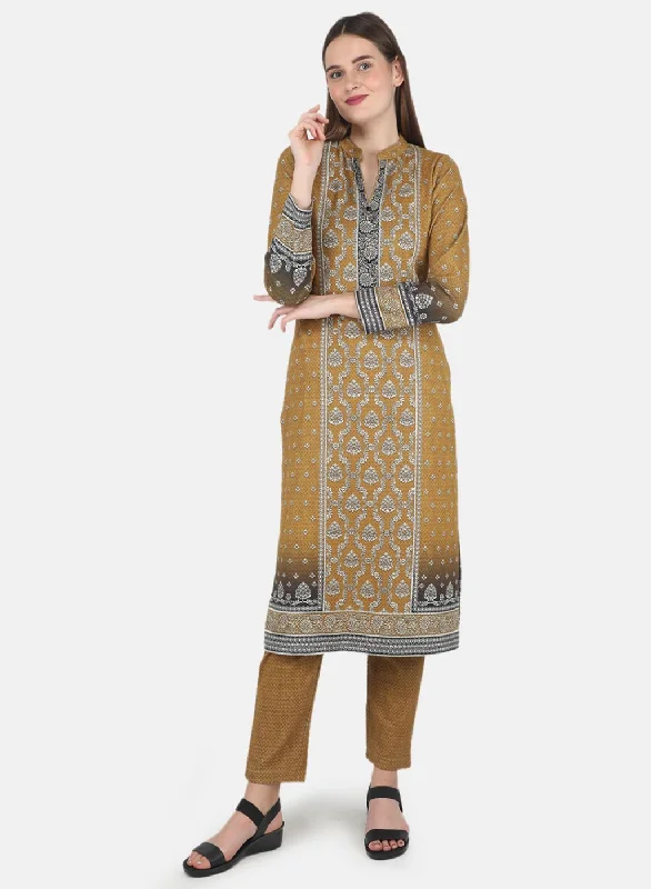 Women's Fashion Hotspots Women Mustard Kurti+Lower Set for Winter