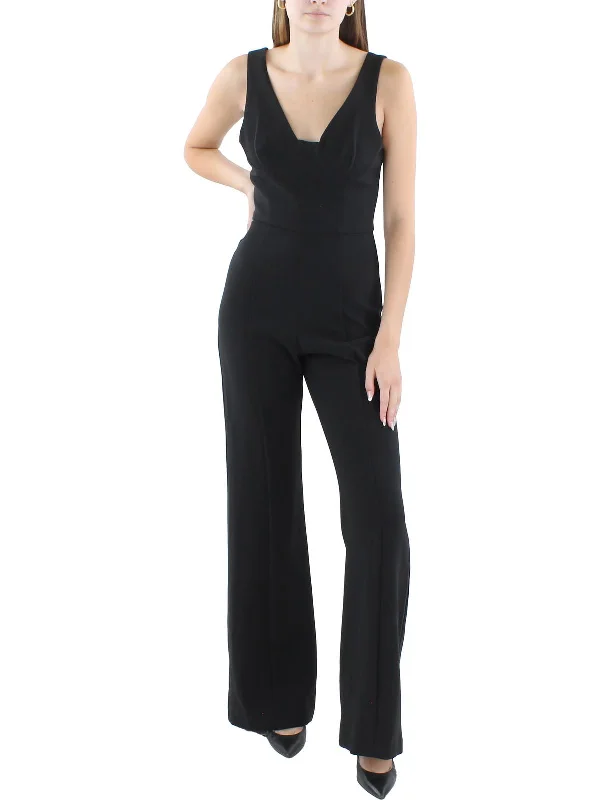 Evening Elegance Womens V-Neck Sleeveless Jumpsuit