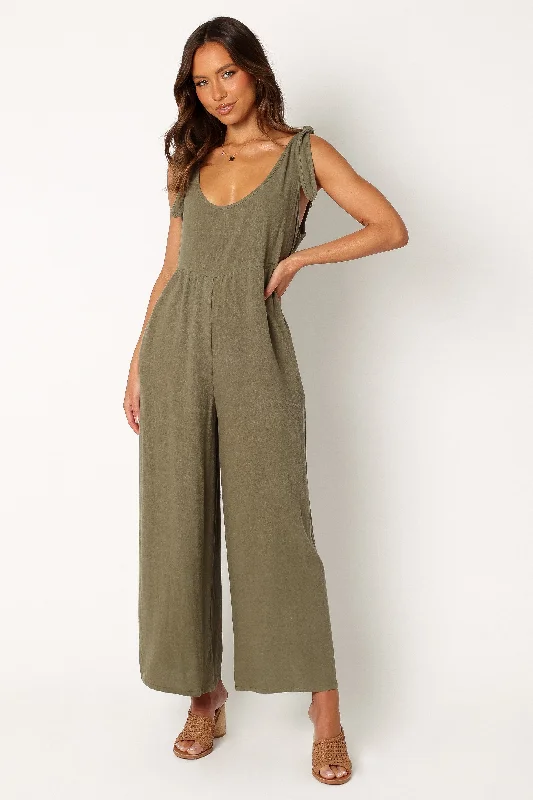 Absurdly Cheap Sale Ayla Linen Jumpsuit - Olive