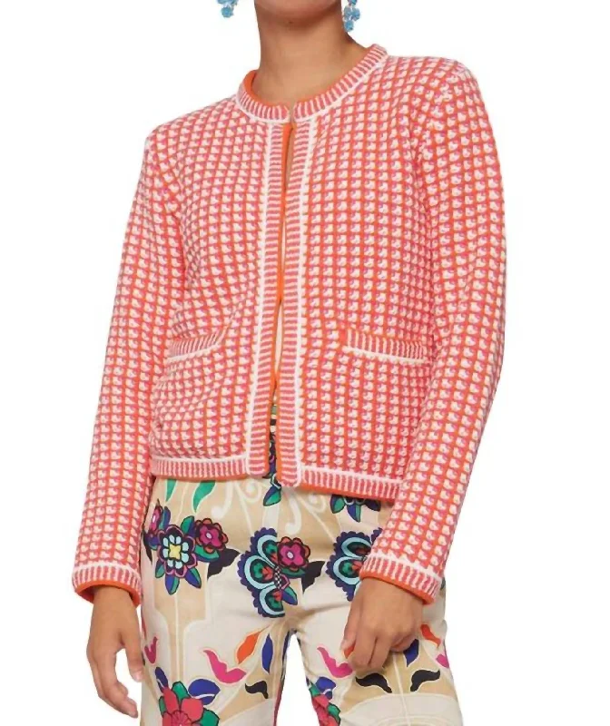 Fashion Forward Tweed Knited Jacket In Pink,ecru,orange