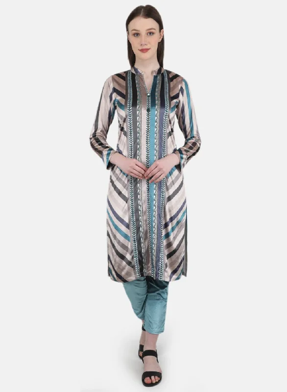Trendy Street Style Attire Women Cream Kurti+Lower Set for Winter