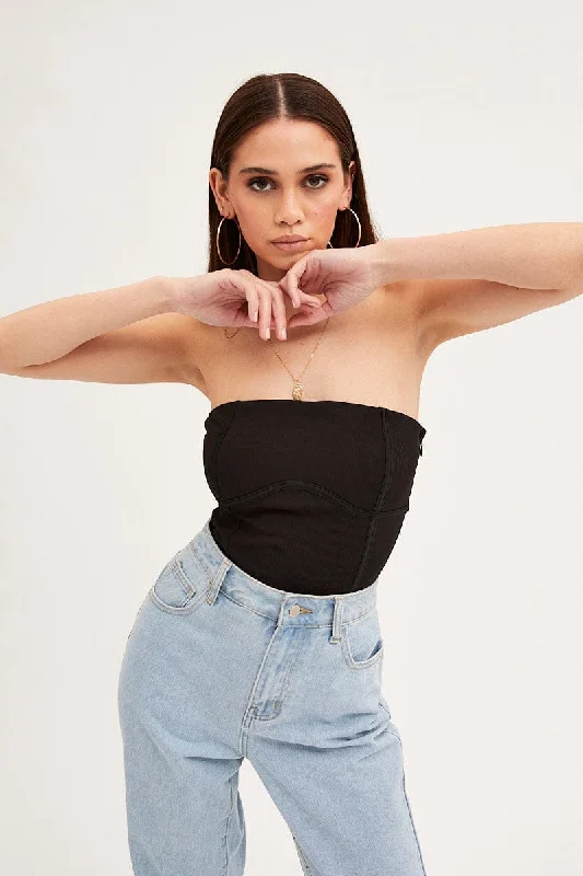 Trendsetting Threads Black Strapless Bodysuit Bodice Detail