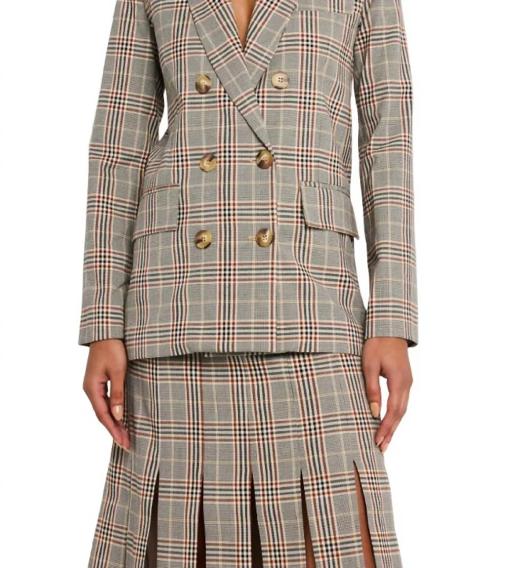 Chic And Edgy Marcela Tailored Jacket In Grey Plaid