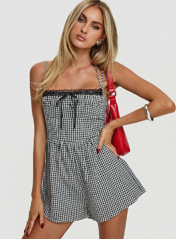Budget Saver Trynia Romper  Black / White Gingham