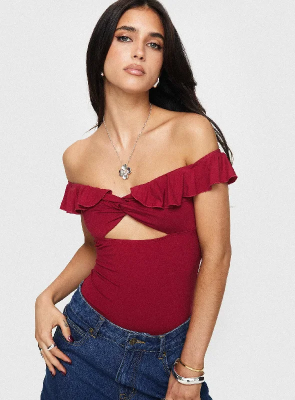 Embrace New Fashion Be Careful Off The Shoulder Bodysuit Red