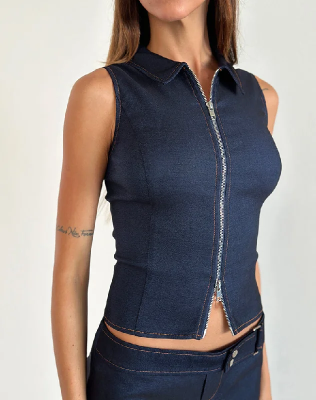 Minimalist Office - Ready Style Janae Vest Top in Chambray Denim