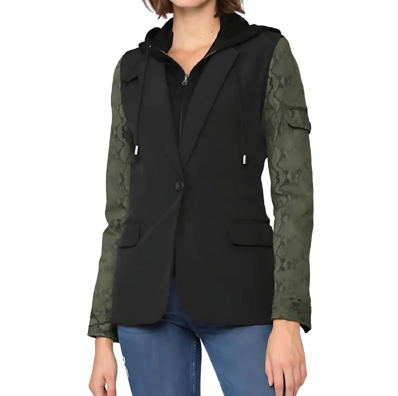Big Savings Hooded Blazer In Olive/black