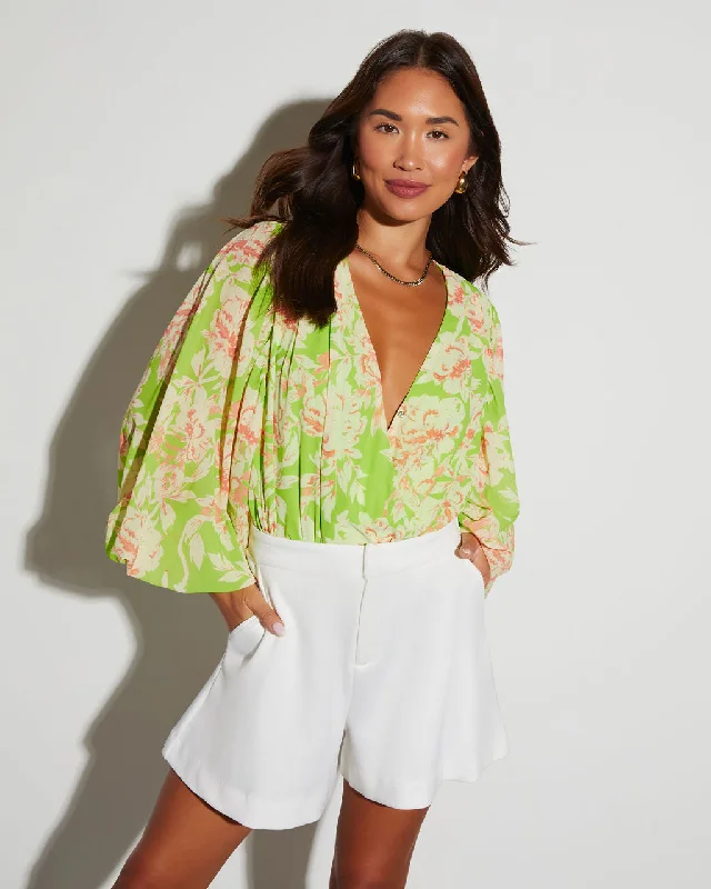 Athleisure Wear Special Offer Haven Floral Chiffon Balloon Sleeve Bodysuit