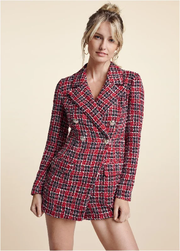 Shop Sale Items Tweed Button Detail Romper - Red & Black