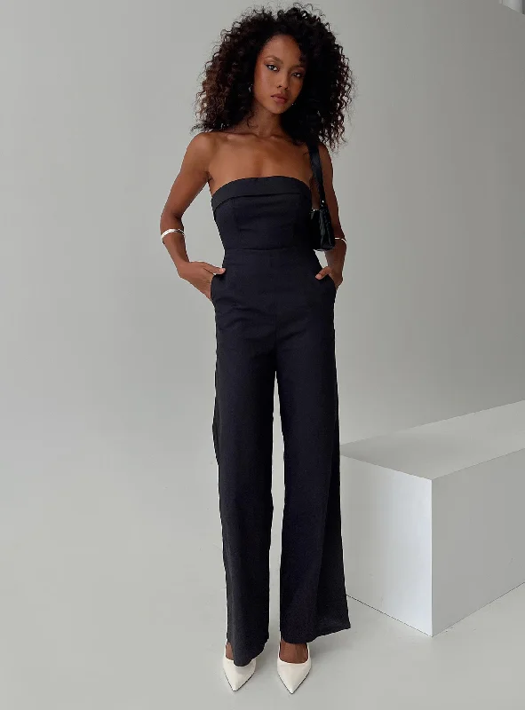 Trendy Fashion Sale Luster Strapless Jumpsuit Black