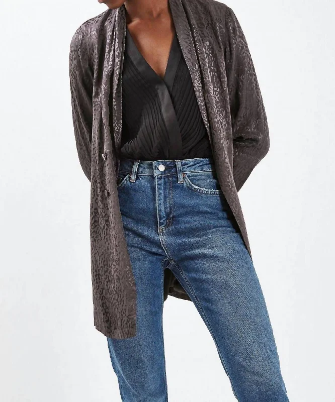 Effortless Style, Endless Impact Leopard Print Jacquard Soft Blazer In Grey