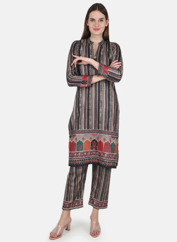 Trend Forward Threads Women Brown Kurti+Lower Set for Winter