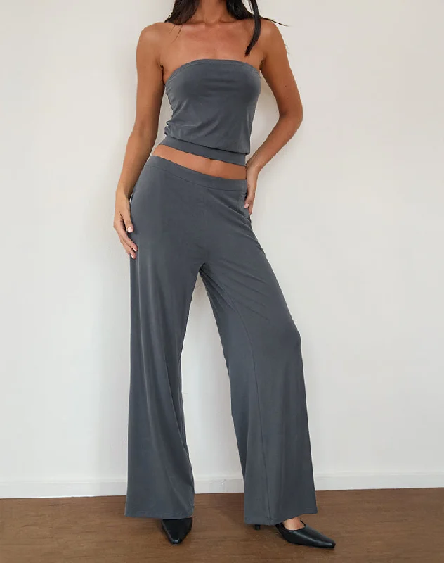 Bold Fashion Baku Wide Leg Trouser in Dark Grey