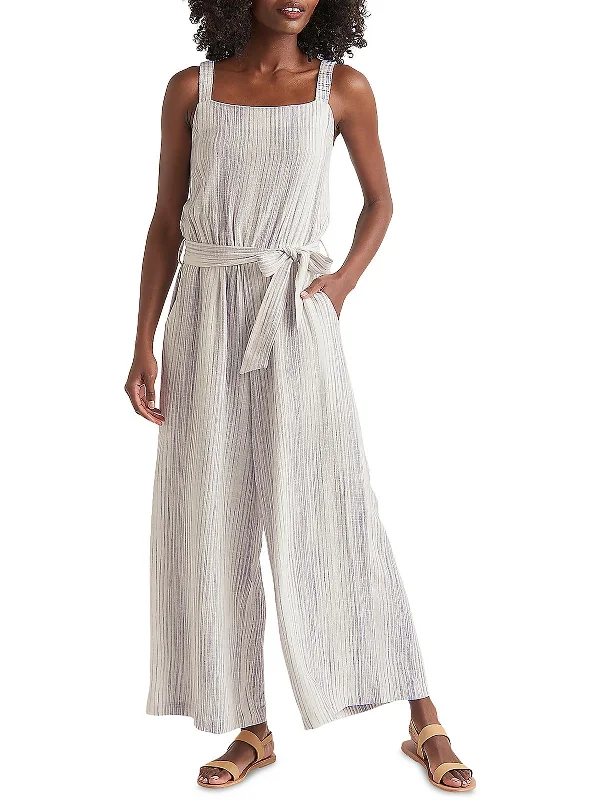 Fashion Forward Twila Womens Linen Blend Striped Jumpsuit