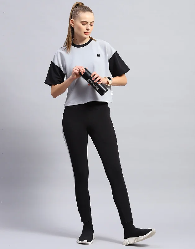Casual Yet Stylish Separates Women Grey & Black Solid Round Neck Half Sleeve Cords Set