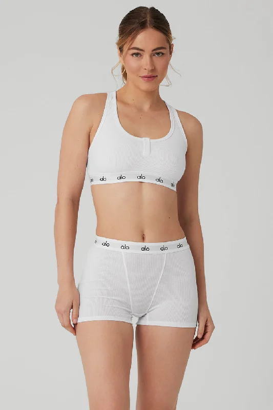 Unleash Your Fashion Icon Ribbed Henley Bra - White