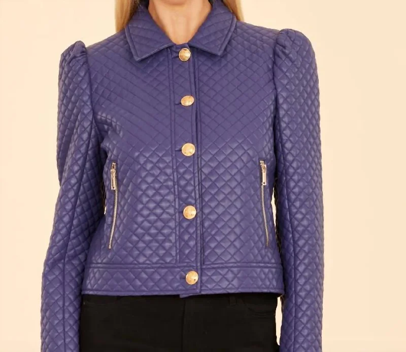 Limited Styles Quilted Faux Leather Puff Shoulder Jacket Purple