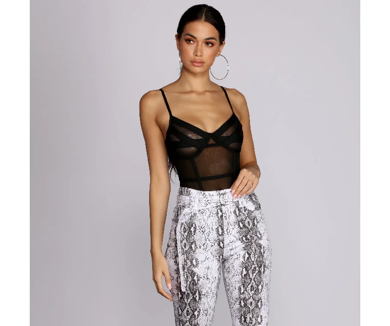 Comfort First Women's Fashion With The Bandage Mesh Bodysuit