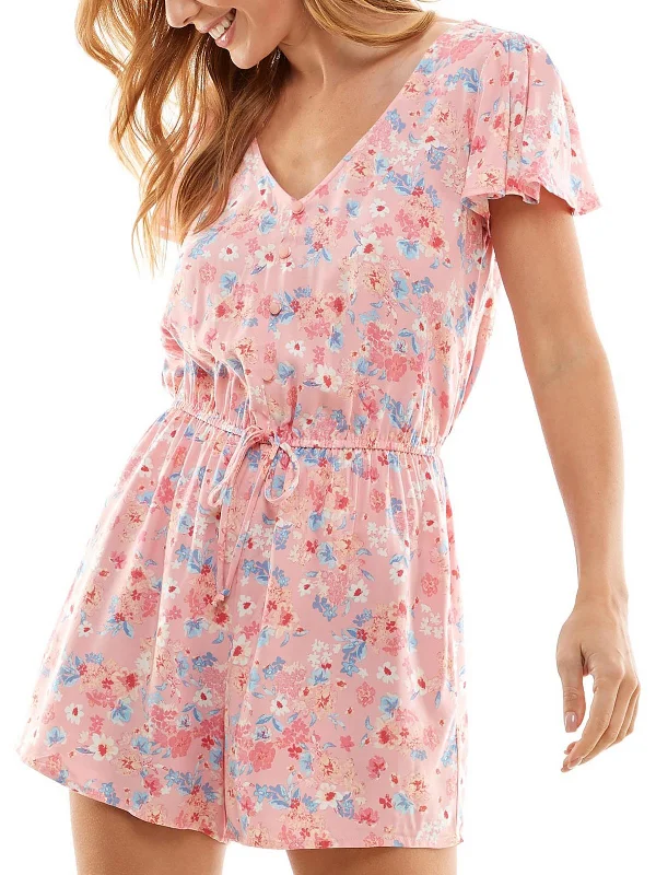 Latest Trends Juniors Womens Drawstring V Neck Romper