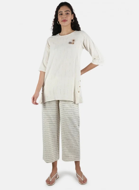 Stylish Statements Women Off White Plain Coordinate Set