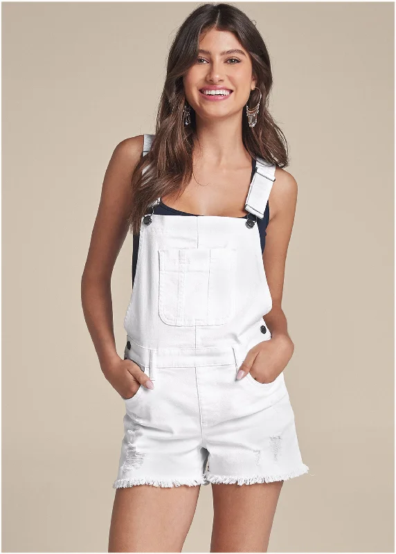 Chic Trends Unveiled Denim Overalls - White Denim