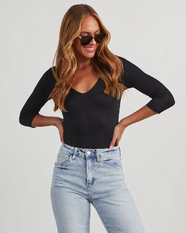 Trendy New Clothes Revival V-Neck Ribbed Bodysuit