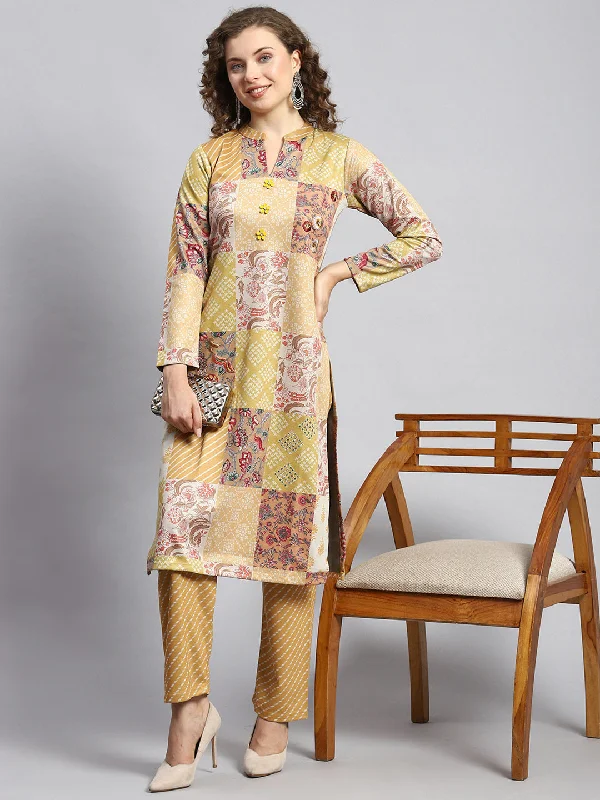 Explore What's New Women Yellow Self Kurti+Lower Set