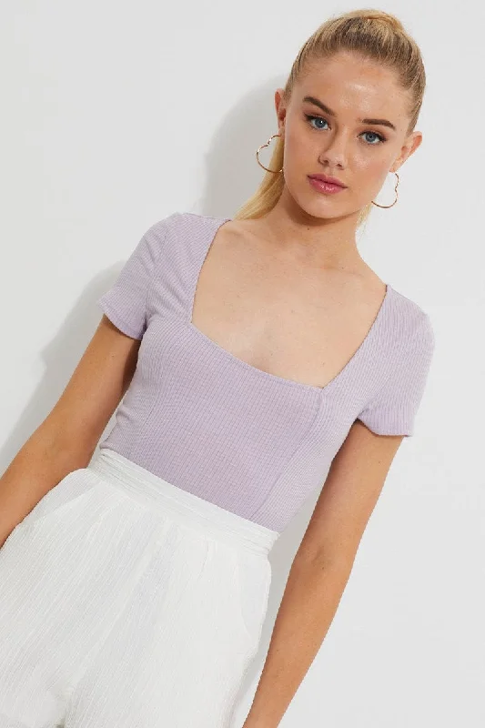 Trend Alert Purple Designer Seam Detail Ribbed Bodysuit