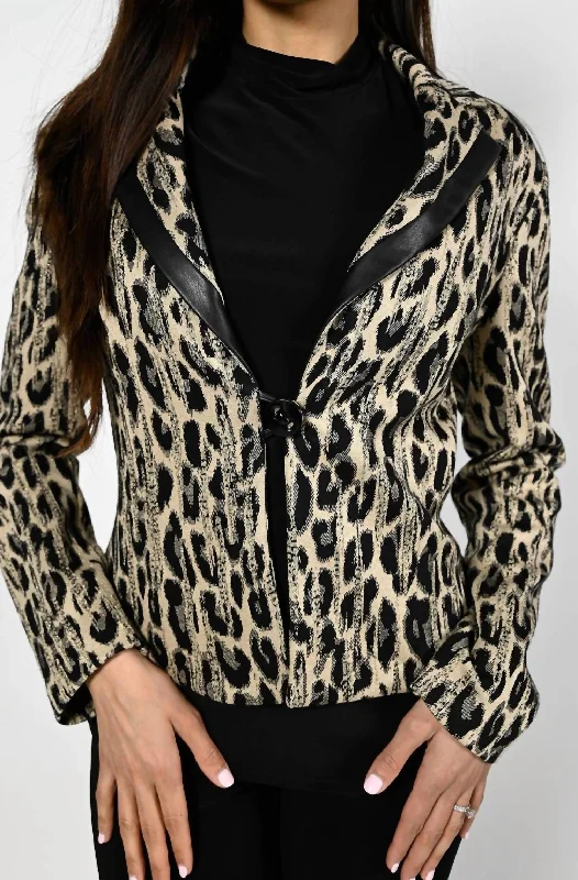 Gorgeous Glamour Collection Leopard Metallic Jacquard Jacket In Beige/black