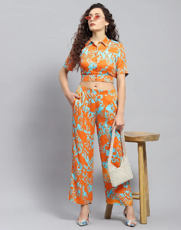 Athleisure Wear Special Offer Women Rust Printed Collar Half Sleeve Cords Set