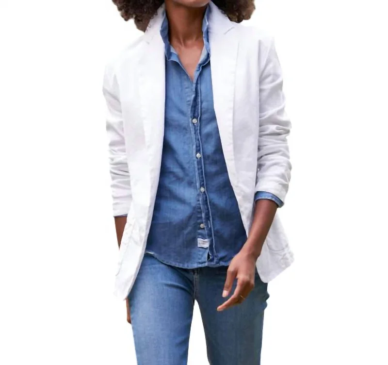 Trendy Women's Wear Collection Tailored Linen Blazer In White