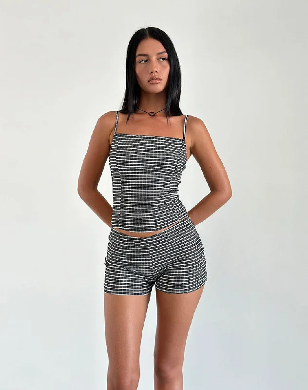 Timeless Elegant Totori Top in Crinkle Check Black Grey