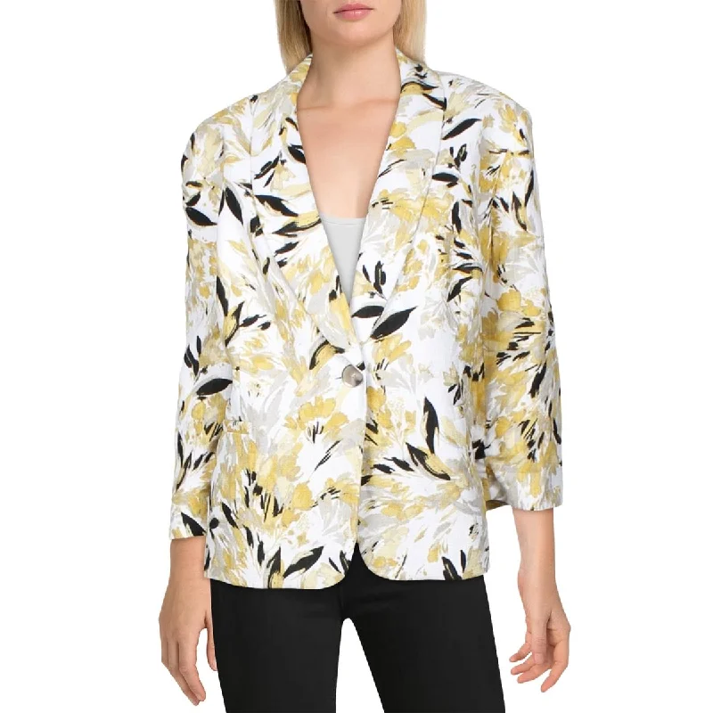 Wardrobe Update Plus Womens Floral Shawl Collar One-Button Blazer